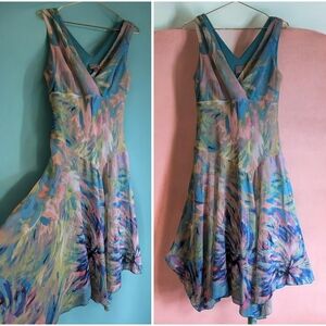 Rabbit Rabbit Rabbit Designs Womens Midi Dress Grecian Crepe Fit Flare Pastel 10